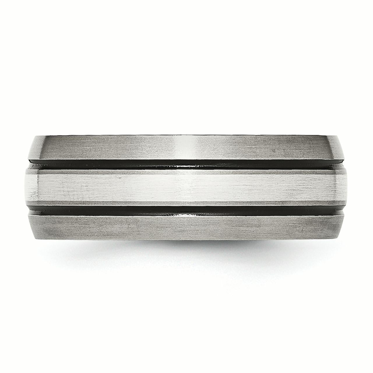Titanium Grooved Sterling Silver Inlay 8mm Brushed/Antiqued Band