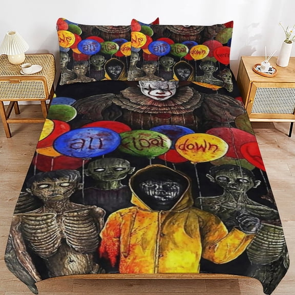 It Pennywise Horror Kids 3 Piece Bedding Set, Super Soft Printed Comforter Cover Sets with 1 Duvet Cover and 2 Pillowcase, Bedroom Decor Gifts for Boys Girls Teens Adult 86"x70"