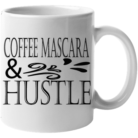 

Coffee Mascara & Hustle Caffeine Lover Lash Artists or Enthusiasts Quote - Beauty Themed Merch for Makeup Artist or Cosmetologist Gift for Makeup Lovers & Beauticians White Mug 11oz