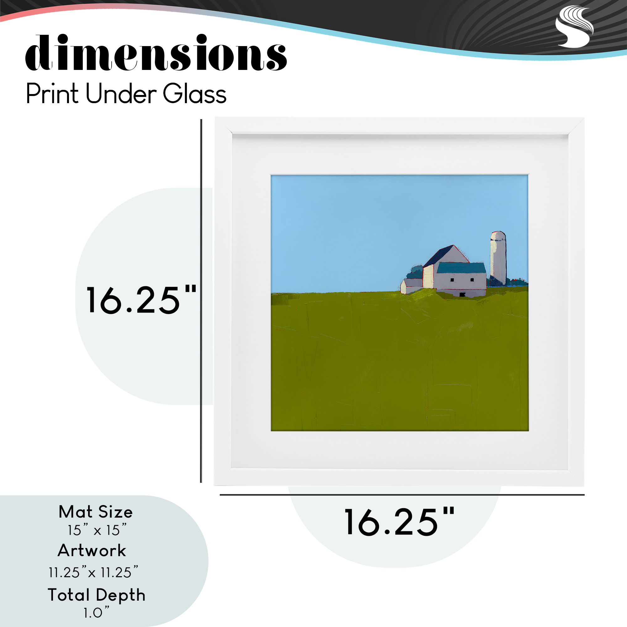 Farmland Silo in Distance White Framed Print Under Glass, design by Ruth LaGue