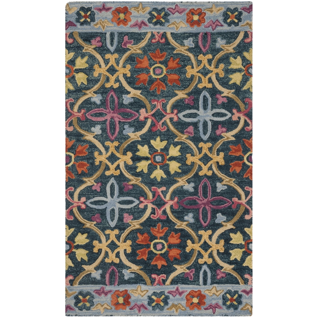 SAFAVIEH Suzani Ethelinda Geometric Swirls Wool Area Rug, Blue/Multi, 5' x 8'