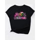 thumbnail image 3 of Women'S Christmas T-Shirt, Colorful Letter Print, Casual Fashion Round Neck Short Sleeve Tee, Polyester, Spring/Summer/Autumn, Knit Fabric, Black, 3 of 7