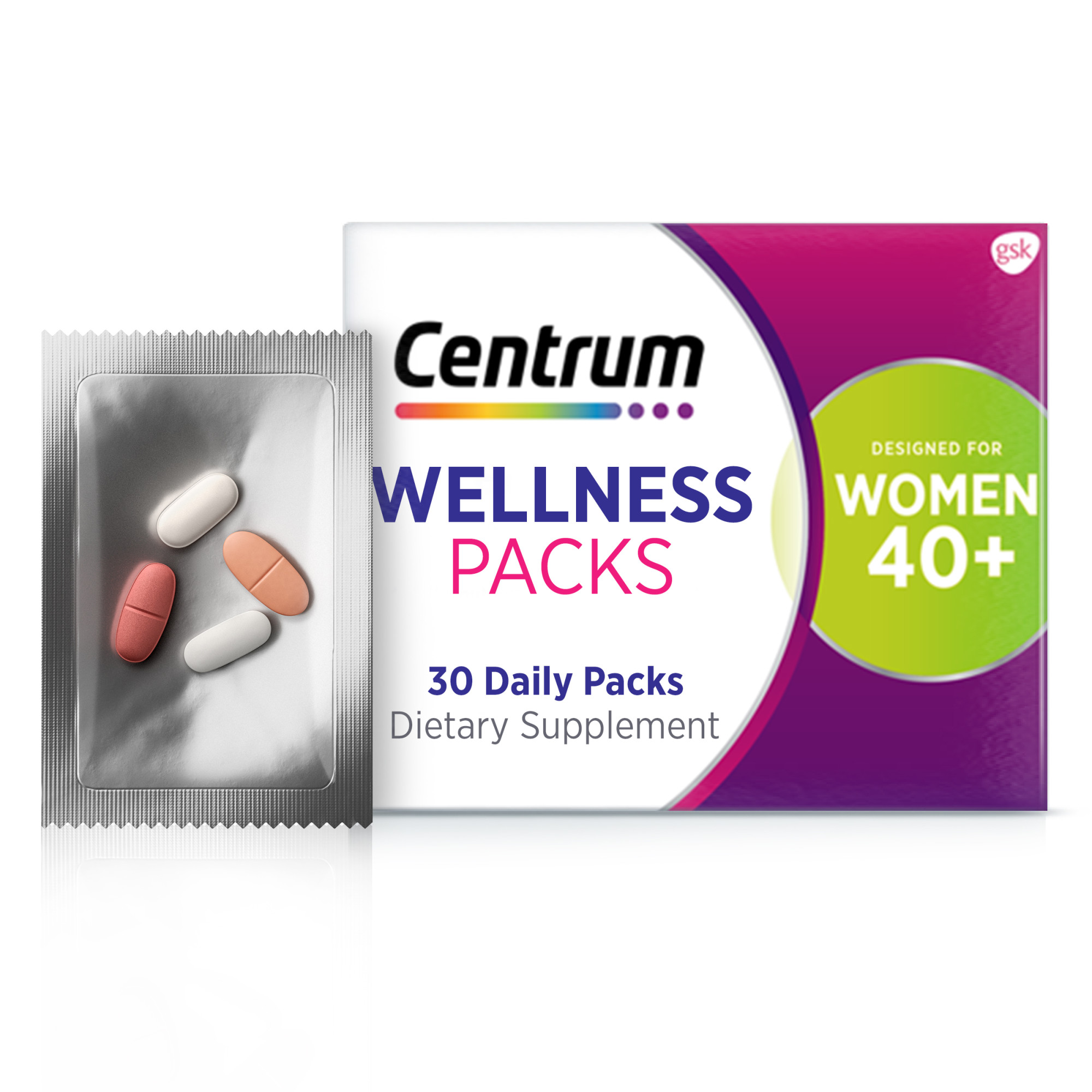Centrum Wellness Packs Daily Vitamins for Women In Their 40S, With