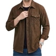 thumbnail image 2 of DPTALR Men's Casual Solid Color Turndown Collar Long Sleeve Shirt with Pockets,Coffee,Big and Tall Men L, 2 of 5