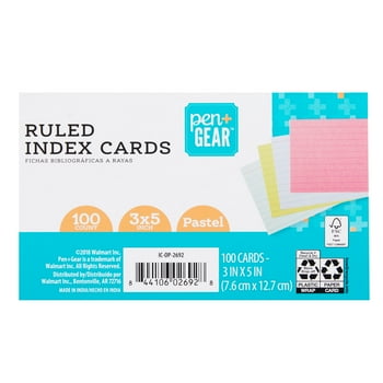 Pen + Gear Ruled Index Cards, Pastel Colors, 100 Count, 3" x 5"