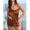 thumbnail image 3 of Ekouaer Silk Pajamas for Women Satin Cami Pjs Set V Neck Camisole Shorts Set Adjustable Strap Sleepwear, 3 of 5