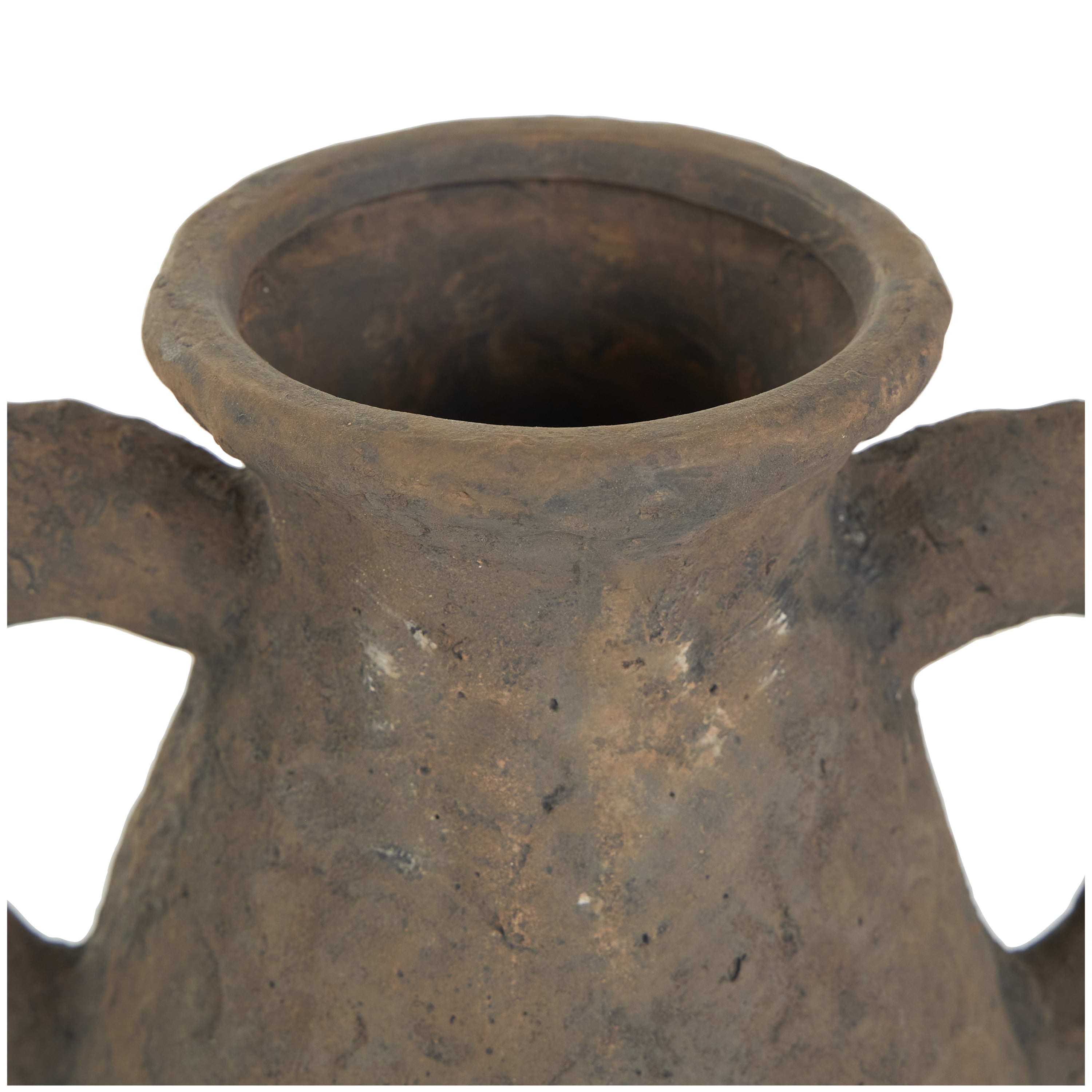 DecMode 14" Handmade Textured Dark Brown Ceramic Vase with Wide Rounded Handles