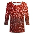 thumbnail image 4 of Cavosen Casual Tops for Women 3/4 Sleeves Gradient Sparkle Glitter Shiny Print Shirts Round Neck Loose T-Shirts Dressy Trendy Pullover Blouse Flowy Going out Tees Summer S, 4 of 5