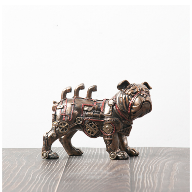 Estatua mecánica de perro punk, estatua mecánica de perro de resina, adornos creativos industriales de resina steampunk, decoración de estantería de escritorio de oficina, escultura coleccionable JM