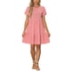 thumbnail image 2 of Vestido corto de manga corta con estampado de cuadros para mujeres, cuello redondo, cintura alta, vestido casual en capas, M rojo, 2 of 6