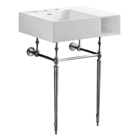 Kingston Brass KVPB3248SQA1 Aurelius 24-Inch Solid Surface Console Sink with Brass Legs (8-Inch, 3-Hole) in Matte White/Polished Chrome