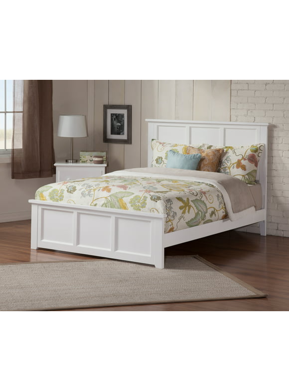 AFI Madison Queen Solid Wood Platform Bed with Panel Headboard and Footboard, White