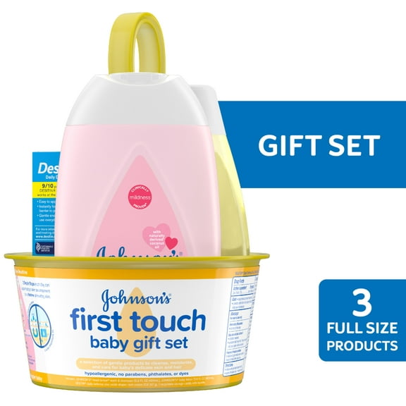 Johnson's First Touch Baby Gift Set with Baby Lotion, Diaper Cream and Shampoo, 4 full size items