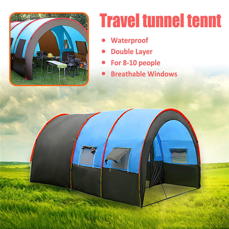 US 8-10 Person Double Layer Camping Tent Waterproof Outdoor Hiking Famil 