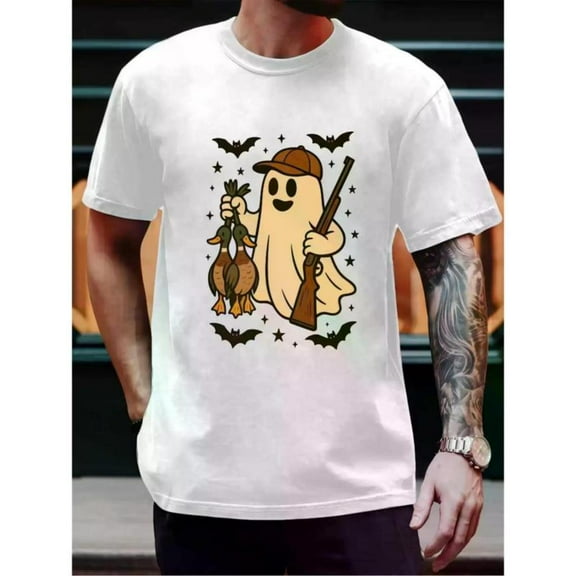 Halloween Ghost Duck Graphic Tee T Shirt Tops Fashion Cotton Short Sleeve Round Neck White S-5XL