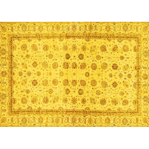 Ahgly Company Machine Washable Indoor Rectangle Oriental Yellow Traditional Area Rugs, 8' x 12'