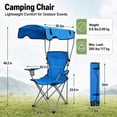 thumbnail image 3 of REDCAMP Portable Camping Chair with Canopy Heavy Duty Outdoor Folding Chair with Shade 600D Oxford for Beach Fishing Lawn Picnic Blue, 3 of 8
