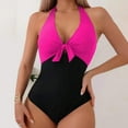 thumbnail image 2 of Uaswgudfs Stylish Womens One-Piece Swimsuit with Plunge Neckline & Central Knot Accent, Sleeveless Swimwear Design Bathing Suits Hot Pink L, 2 of 9