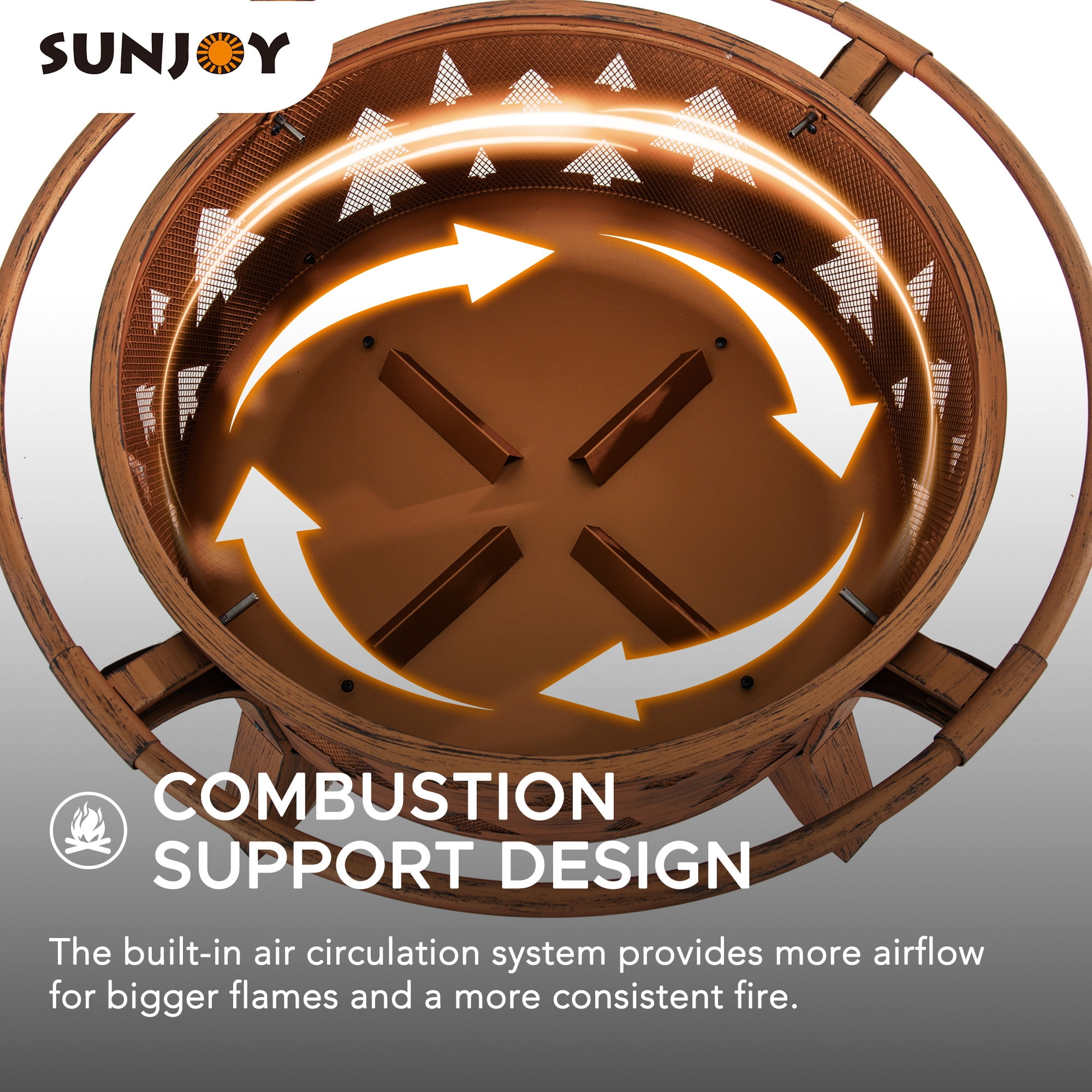 SUNJOY Fire Pit 30 Inch Outdoor Wood-Burning Portable Fire Pit, Patio Tree Motif Round Steel Firepit Large Fire Pits for Outside with Spark Screen and Poker