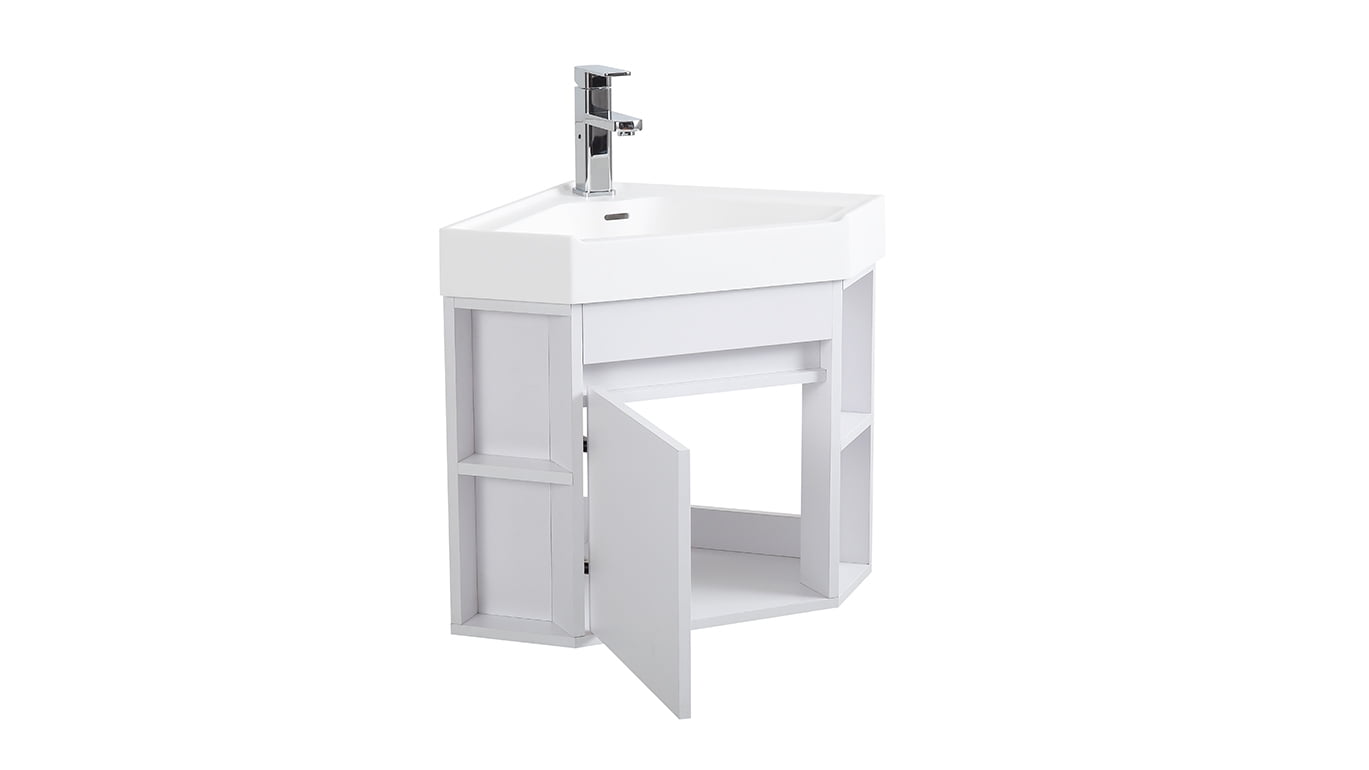 Tennant Brand 18" White Corner Bathroom Vanity with Matte Solid Surface