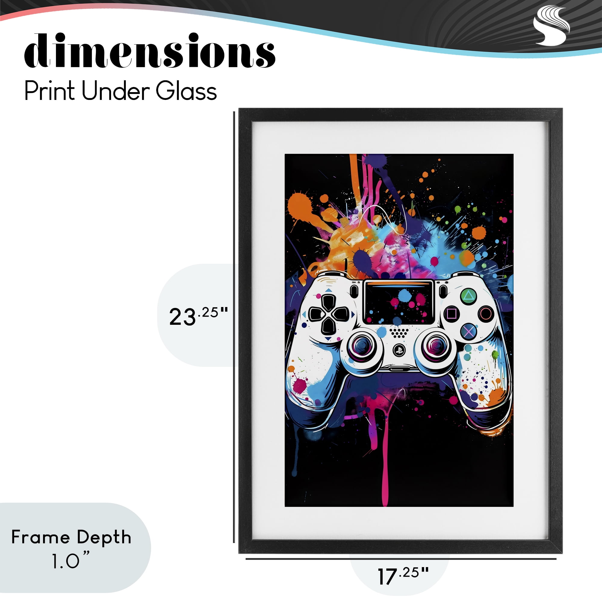 Stupell Industries Controller Contrast with Neon Splatter Black Framed Print Under Glass, design by Creative Studio