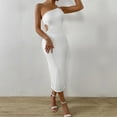 thumbnail image 6 of One Shoulder Dress for Women Sleeveless Ribbed Bodycon Midi Dress Plain Sexy Side Slit Cocktail Party Dress, 6 of 6