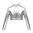 thumbnail image 5 of XIAOCHA Women Metallic Crop Top Long Sleeve Turtleneck Form Fitting Blouse Shiny Party Night Clubwear Tops, 5 of 7