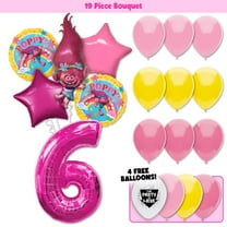19pc Trolls Poppy Balloon Kit with 42" Hot Pink Number 6 Balloon - Troll Birthday Party for Her Decoration Supplies