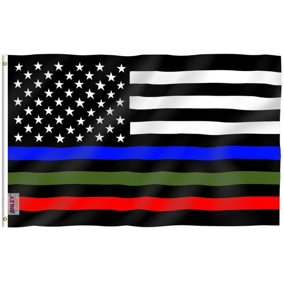 Anley Fly Breeze 3x5 Ft Thin Blue Red and Green Line USA Flag - Honoring Police Officers Firefighter and Border Patrol Agents Polyester Flags