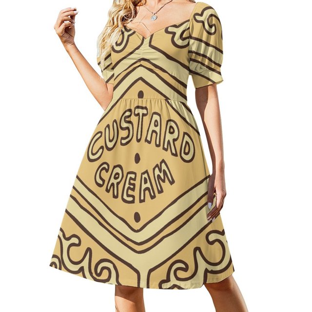 Vestido de manga corta con crema pastelera y galleta británica, ropa de mujer coreana, vestido elegante y sensual para mujer.