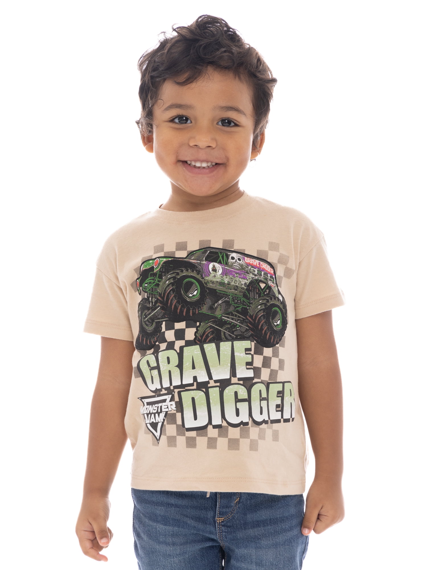 Monster Jam Toddlers’ Grave Digger Cotton Graphic Tee with Short Sleeves, Sizes 12M-5T
