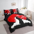 thumbnail image 3 of Homewish Japanese Ukiyo-E 7-Piece Bedding Comforter Set,Red Moon Architecture Silhouette King Bedding Sets,Japan Theme Bed Sheets For Boys Kids,Luxury Bedroom Decor Reversible, 3 of 8