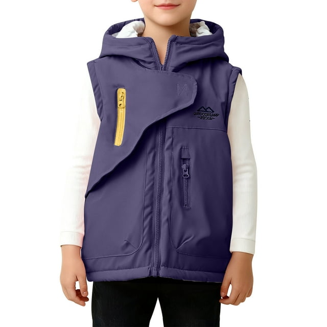 Veste pour Enfants Plus Âgés, Style Scolaire Veste Ample à Capuche Coupe-Vent Sans Manches pour Extérieur