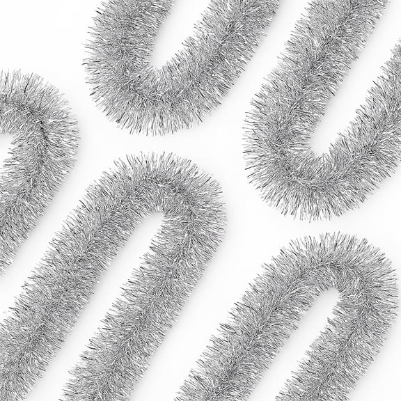 50FT*3 Silver Christmas Tinsel Twist Garland - 2.5" Wide, Shiny Metallic Decor for Indoor & Outdoor Use, Ideal for Xmas Trees, Stairs, Fireplaces & Party Decorations
