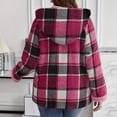 thumbnail image 4 of Nokdvo Womens Winter Jacket Flannel Fleece Lined Plaid Shacket Casual Long Sleeve Full Zip Sherpa Hooded Jacket Winter Warm Cozy Coat with Pockets Hot Pink L, 4 of 5