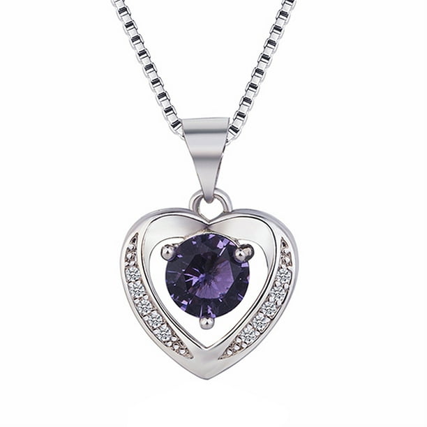 Mujeres Colgante Amatista Corazón Clavícula Cadena de Plata Natural en forma de Collar Collares Colgantes
