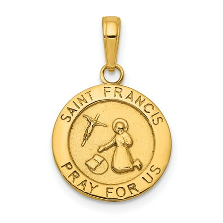 QG 14K Gold Satin and Polished Finish Saint Francis Medal Pendant