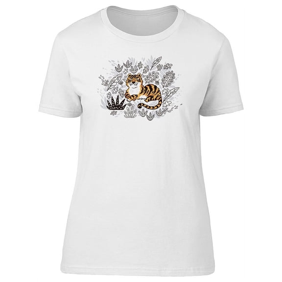 Bengal Tiger On B&W Leaves T-Shirt Women -Image by Shutterstock, Female Small