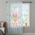 thumbnail image 3 of Easter Sheer Curtains 108" Extra Long, Spring Rabbits Ears Feet Flowers Wooden Grain Light Filering Curtains, Privacy Drapes Simi Floor to Veiling Curtain for Living Room Large Window Treatment, 3 of 9