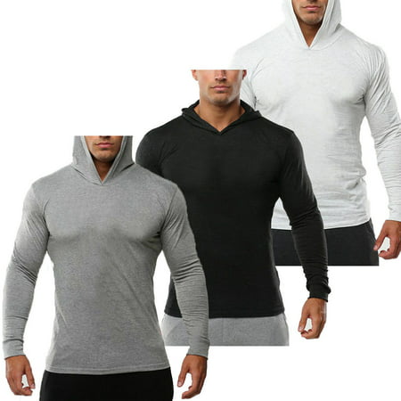 Mens Muscle Fit Gym Hoodie Bodybuilding Athletic Apparel Pullover Sweats T-Shirt