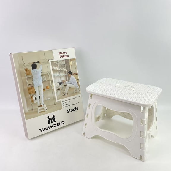 YAMOBO Stools, Folding Step Stool 15IN Tall Plastic Foldable Step Stool for Camping Picnic and Home, 1 Pack, Collapsible Stool for Adults, White
