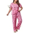 thumbnail image 4 of Floerns Pull-On Heart Print Scoop Neck Tee Pajama Set, Size XL, Pink (Women’s), 4 of 4
