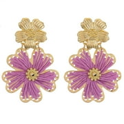 Time and Tru Womens Gold-Tone and Raffia Flower Statement Earrings, Blue