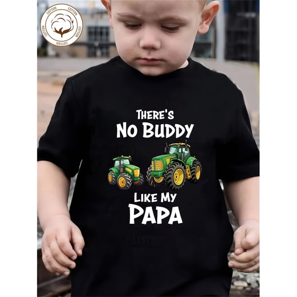 Boys' "THERE'S NO BUDDY LIKE MY PAPA" Tractor Print Short-sleeved T-shirt, Pure Cotton, Soft, Comfortable And Breathable, Children'S Spring And Summer Outdoor Sports Casual Tops