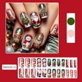 thumbnail image 4 of Christmas French Tip Press on Nails Short Square Coffin Christmas Fake Nails Christmas Tree Glue on Nails Full Cover Acrylic Nails with Snowflake Designs New Year French Acrylic Nails for Women 24Pcs, 4 of 6