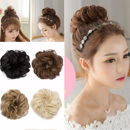 S-noilite Hair Buns extension Synthetic Hair Curly Wavy Bun Hair Styling Accessory Hairpiece Wigs Elegant chignon Hair Scrunchies Extensions（ash brown