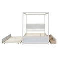 thumbnail image 4 of Full Size Canopy Bed with Trundle Bed and 2 Drawers, Wood Full Platform Bed with Headboard, Footboard and Slat Support, Modern 4 Poster Panel Bed, No Box Spring Needed, Brushed White, 4 of 7