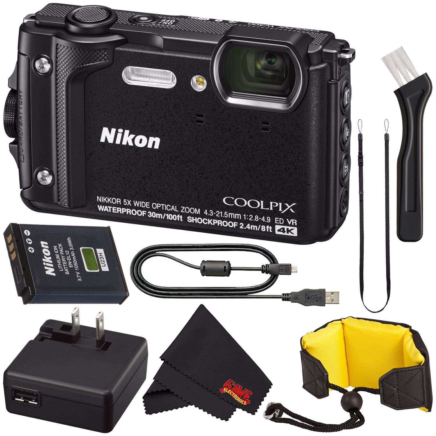 Nikon COOLPIX W300 Digital Camera (Black) 26523 International Model + Nikon Waterproof Floating