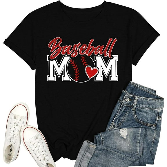 Baseball Mom Shirt Women Mom Tshirt Baseball Heart Graphic Tees Game Day Casual Short Sleeve Tops100% cotton
