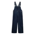 thumbnail image 2 of Pantalones vaqueros con tirantes para mujer Pantalones anchos sueltos Pantalones de pierna recta, Azul oscuro, M Sweethay AP001488-06B, 2 of 7